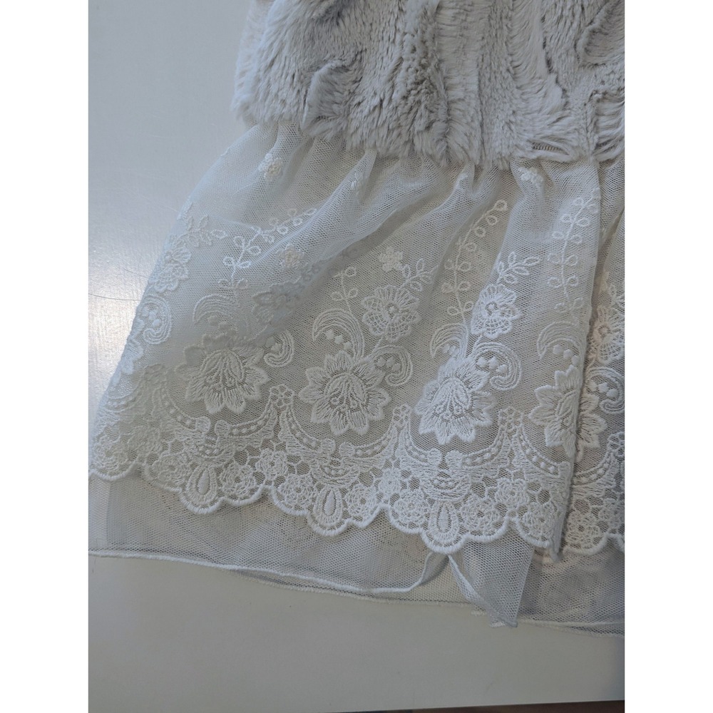 Altar'd State Faux Fur Lace Trim Vest Cream Medium Drawstring Waist Open Front - Picture 5 of 8